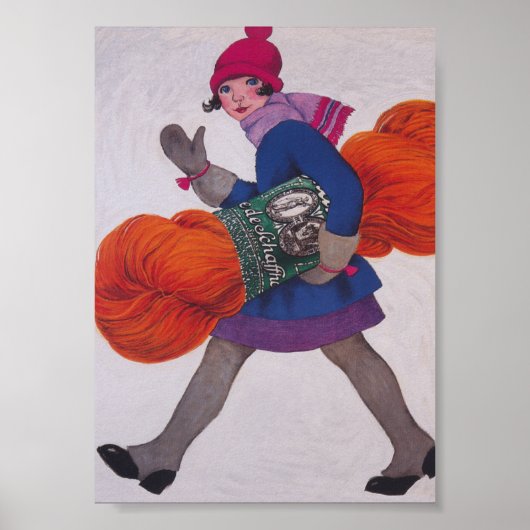 Girl Carried Giant Skein of Yarn Vintag Poster (Vorne)