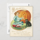 Girl Carving A Pumpkin Vintage Postkarte (Vorne/Hinten)