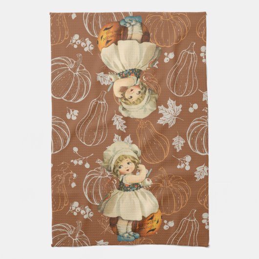 Girl Carving Apple Halloween Geschirrtuch (Vertikal)