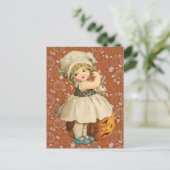 Girl Carving Apple Halloween Postkarte (Stehend Vorderseite)