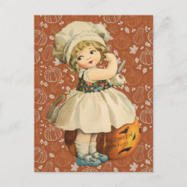 Girl Carving Apple Halloween Postkarte