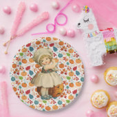 Girl Carving Apple und farbenfrohe Pumpkins Hallow Pappteller (Party)