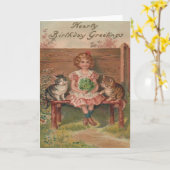 Girl Cat Kitten Blume Geburtstag Karte (Gelbe Blume)