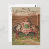 Girl Cat Kitten Blume Geburtstag Postkarte (Vorne/Hinten)