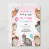Girl Cat Pawty Animals Geburtstag Einladung (Vorderseite)