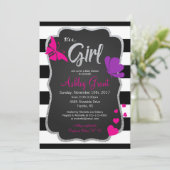 Girl Chalkboard Butterfly Baby Dusche Einladung (Stehend Vorderseite)