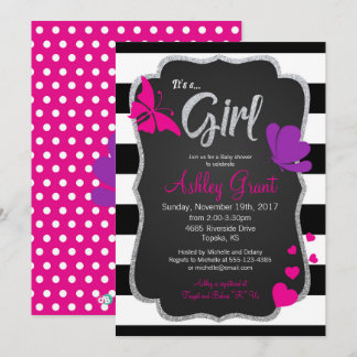 Girl Chalkboard Butterfly Baby Dusche Einladung