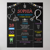 Girl Chalkboard First Birthday Milestone Poster (Vorne)