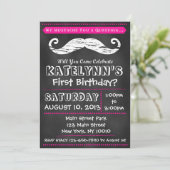 Girl Chalkboard Mustache Einladung zum Geburtstag (Stehend Vorderseite)