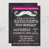Girl Chalkboard Mustache Einladung zum Geburtstag (Vorne/Hinten)