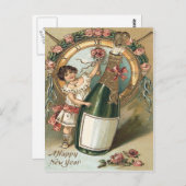 Girl Champagne Flasche Rose Uhr Postkarte (Vorne/Hinten)