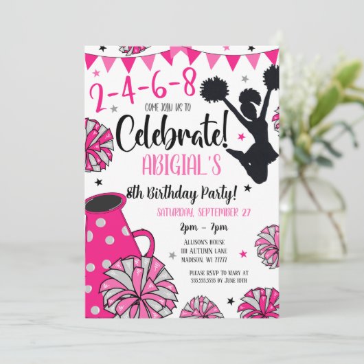 Girl Cheerleader Invite Einladung (Stehend Vorderseite)