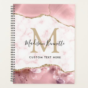 Girl Chic Blush Pink Gold Glitzer Agate Monogram Planer