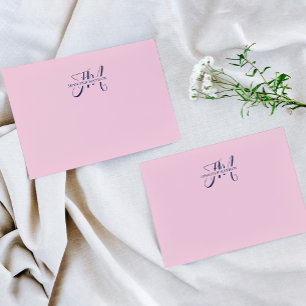 Girl Chic Blush Pink & Navy Blue Script Monogram Mitteilungskarte