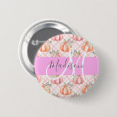 Girl Chic Floral Pink Peach Pumpkin Monogramm Name Button (Vorne & Hinten)