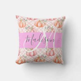 Girl Chic Floral Pink Peach Pumpkin Monogramm Name Kissen