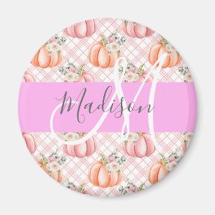 Girl Chic Floral Pink Peach Pumpkin Monogramm Name Magnet