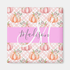 Girl Chic Floral Pink Peach Pumpkin Monogramm Name Magnet
