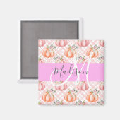 Girl Chic Floral Pink Peach Pumpkin Monogramm Name Magnet (Vorderseite/Rückseite)