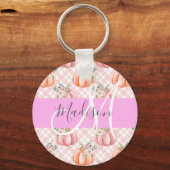 Girl Chic Floral Pink Peach Pumpkin Monogramm Name Schlüsselanhänger (Vorderseite)