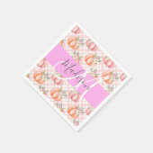 Girl Chic Floral Pink Peach Pumpkin Monogramm Name Serviette (Ecke)