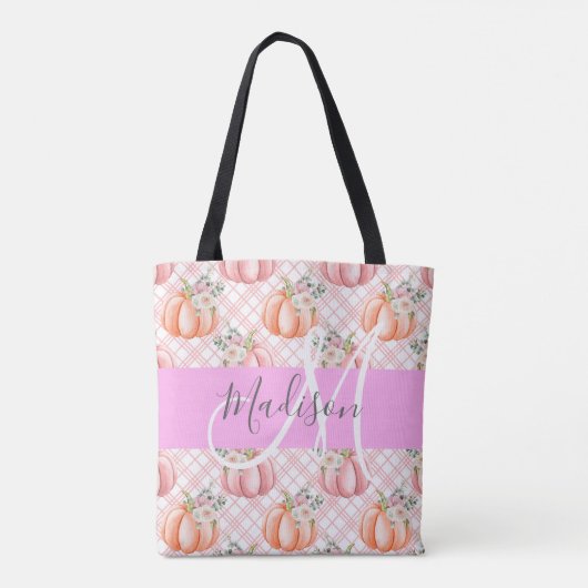 Girl Chic Floral Pink Peach Pumpkin Monogramm Name Tasche (Rückseite)