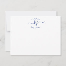 Girl Chic Navy White 2 Monogram Name Note Card Dankeskarte