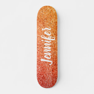 Girl Chic Orange Yellow Glitzer Personalisiert Kid Skateboard
