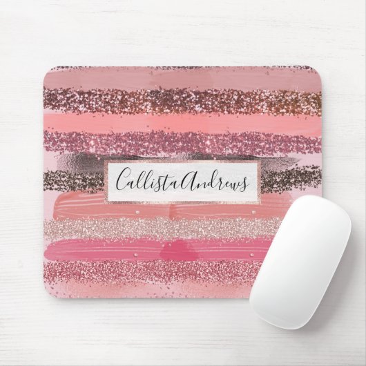 Girl Chic Pink Coral Paint Glitzer Pinselstriche Mousepad (Mit Mouse)