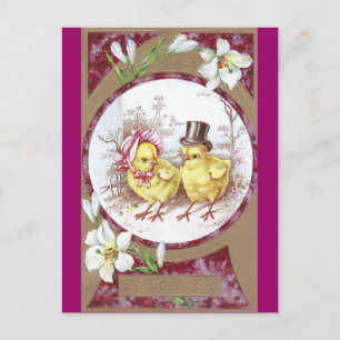 Girl Chick, Boy Chick & Easter Lilies Feiertagspostkarte