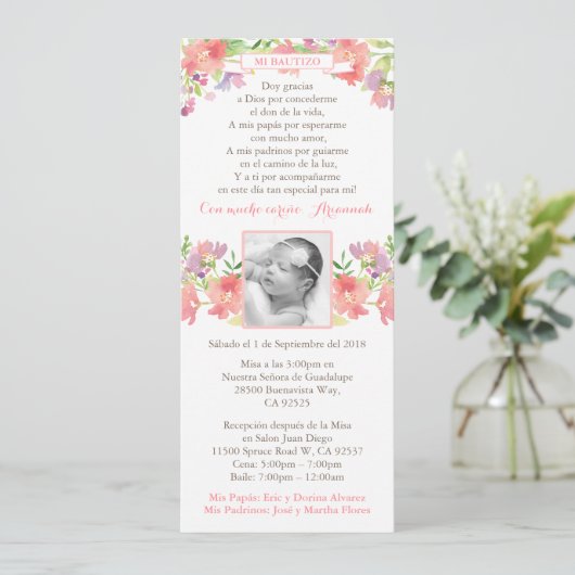 Girl Christening cards Spanisch; Bautismo Español Einladung (Stehend Vorderseite)