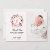 Girl Christening Watercolor Pink Floral Dankeskarte (Vorderseite)