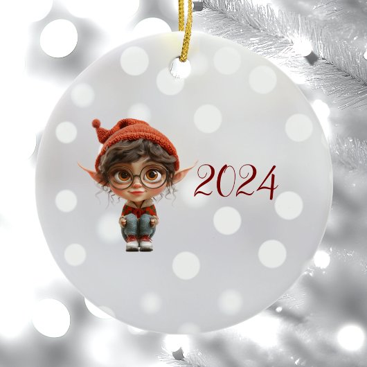 Girl Christmas Elf Keramik Ornament