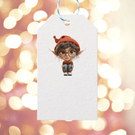Girl Christmas Elf weiße Geschenketiketten anhören Geschenkanhänger