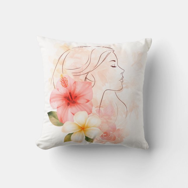 Girl close her eyes whithe flower-watercolor  kissen (Vorderseite)