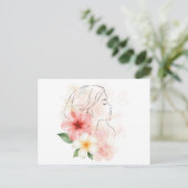 Girl close her eyes whithe flower-watercolor postkarte (Stehend Vorderseite)