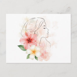 Girl close her eyes whithe flower-watercolor  postkarte