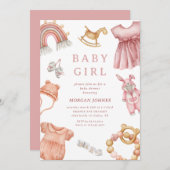 Girl Clothes Kinderzimmer Babydusche Einladung (Vorne/Hinten)