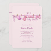 Girl Clothesline Baby Dusche Einladung (Vorne/Hinten)