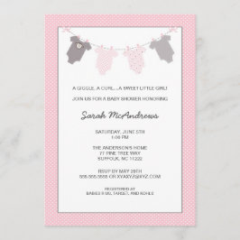 Girl Clothesline Baby Dusche Invite Pink Gray Einladung