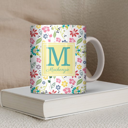 Girl Colorful Bohemisch Spring Flowers Monogram Kaffeetasse
