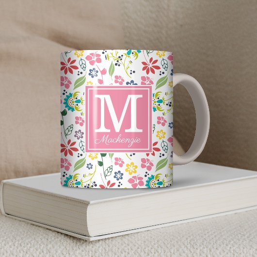 Girl Colorful Bohemisch Spring Flowers Monogram Kaffeetasse