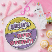 Girl Comic Book Style Superhero Happy Geburtstag Pappteller (Party)