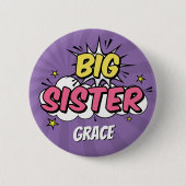 Girl Comic Book Superhero Kinderdusche Big Sister Button (Vorderseite)