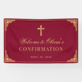 Girl Confirmation Burgundy Faux Gold Vintage Banner (Horizontal)