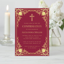Girl Confirmation Burgundy Imitate Gold Cross Eleg