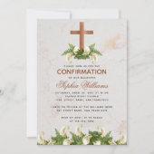 Girl Confirmation Copper Cross Calla Lilies Marmor Einladung (Vorderseite)