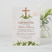 Girl Confirmation Copper Cross Calla Lilies Marmor Einladung (Stehend Vorderseite)