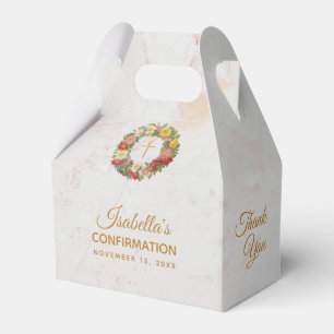 Girl Confirmation Cross Rose Wreath Marble Bloral Geschenkschachtel
