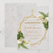 Girl Confirmation Floral Gold Marmor Calla Lilies Einladung (Vorne/Hinten)